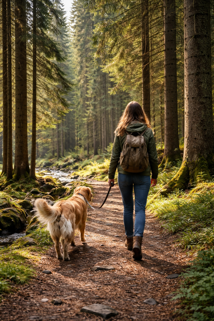 Tinyhouse 29 Wanderung im Wald mit Hund